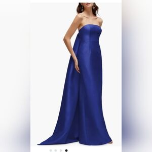 Alfred Sung Strapless Satin Twill Column Dress w/Removable Train Sz 2 Imperfect